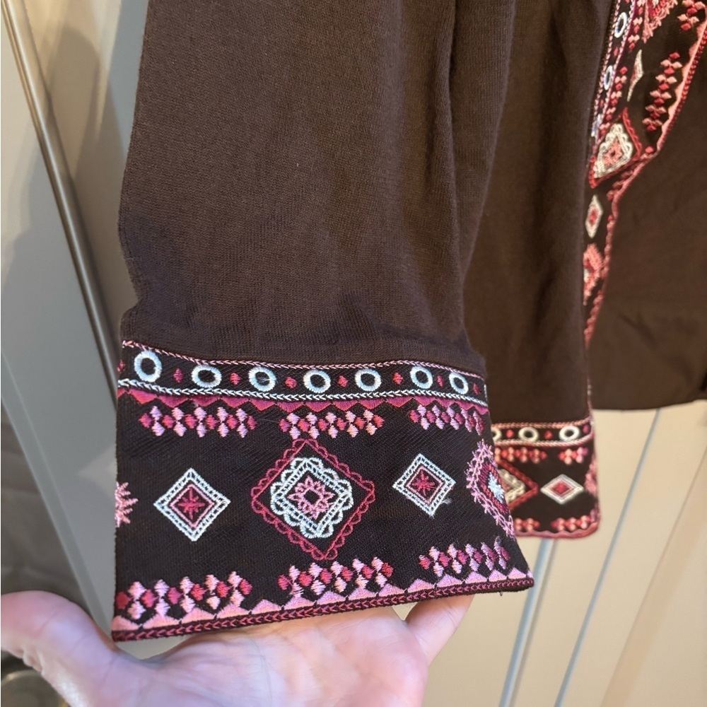 Nygard collection 3/4 sleeve jacket size large in brown with embroidery - Picture 3 of 4